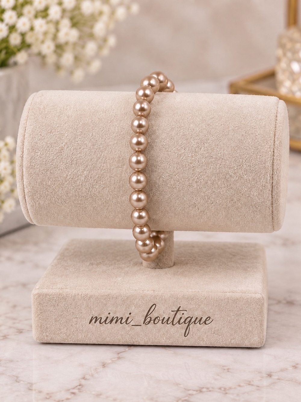 Handmade Champagne Swarovski Crystal Pearl Stretch Bracelet